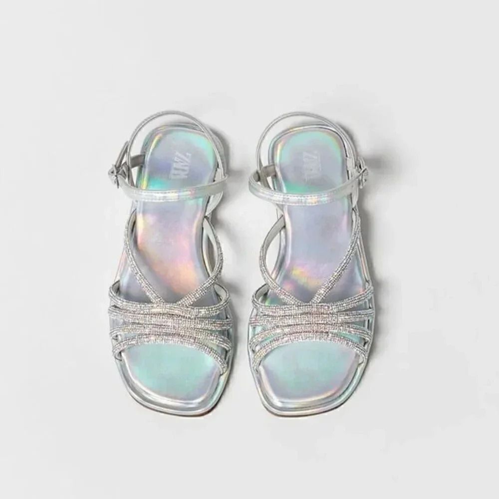 ZARA SPARKLY EMBELLISHED STRAPPY SANDALS‎